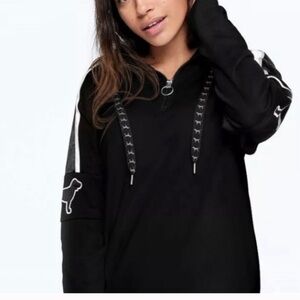 RARE VS Pink Black Fleece quarter zip hoodie dog appliqué large